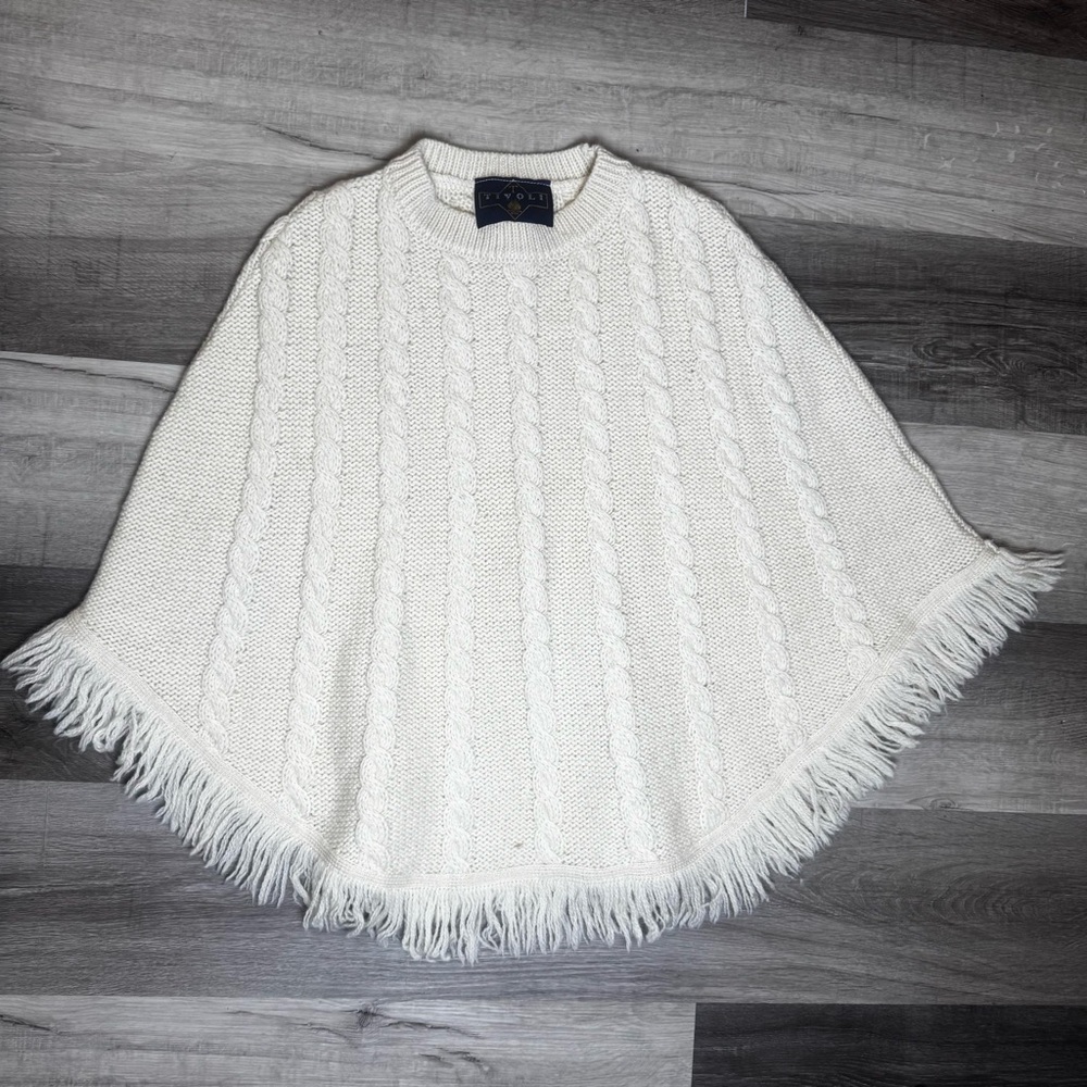 ARAN WOOL Vintage TIVOLI Cable-Knit Cream Poncho
